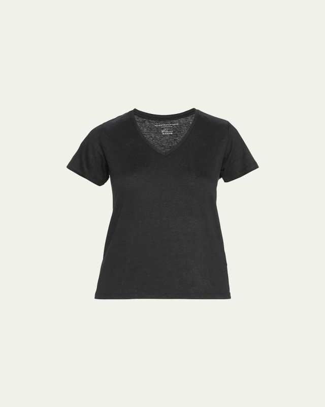 Stretch-Linen Semi-Relaxed V-Neck Tee